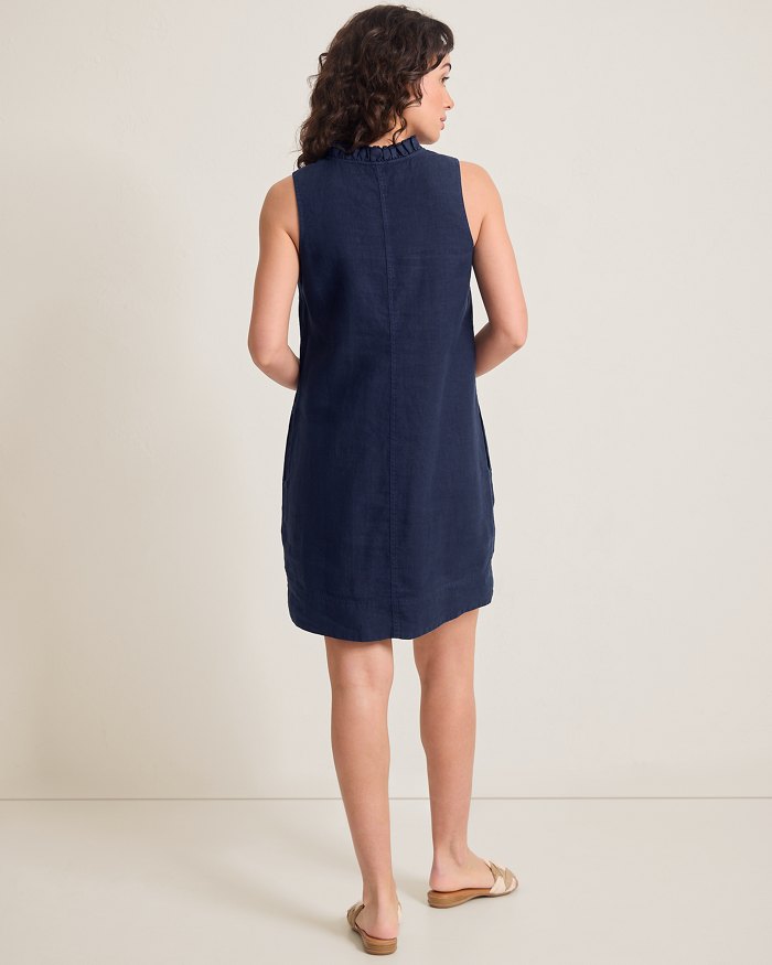 Two Palms Double-Ruffle Linen Dress
