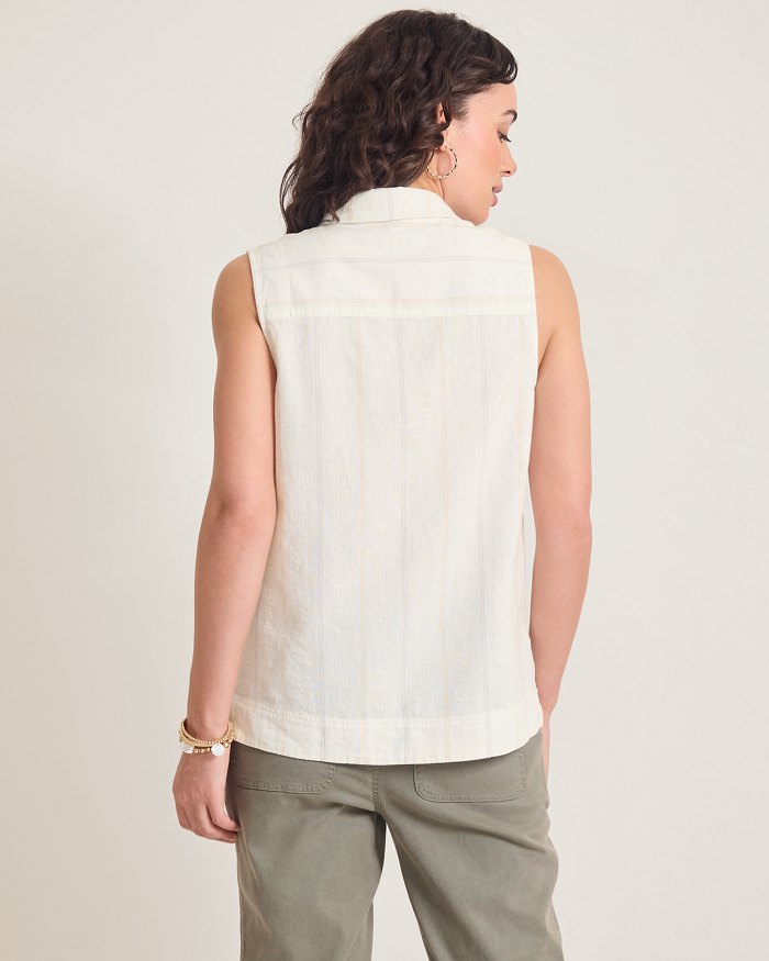 Palm View Popover Linen-Blend Top