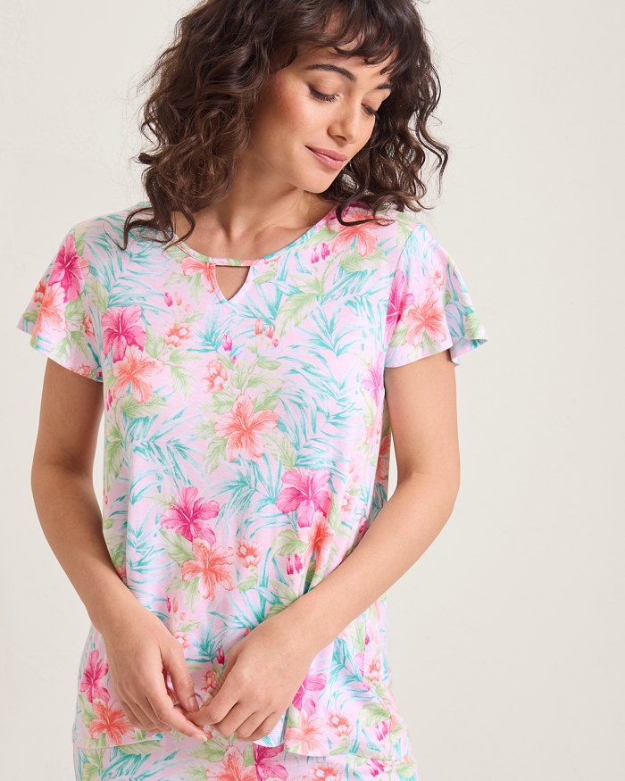 Jersey Short-Sleeve Top & Cropped Pants Pajama Set