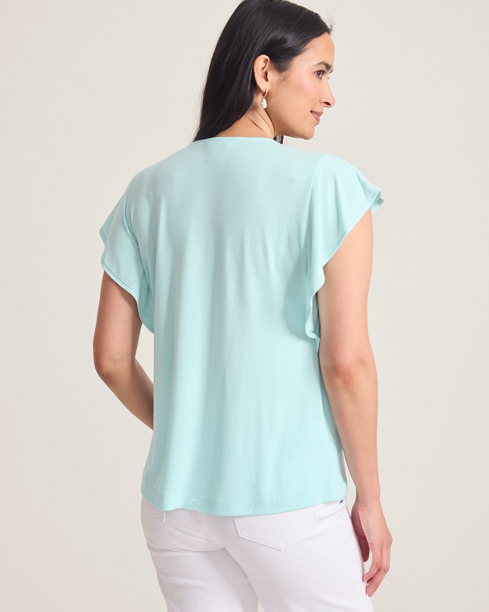 Kauai Smocked Flutter-Sleeve Top
