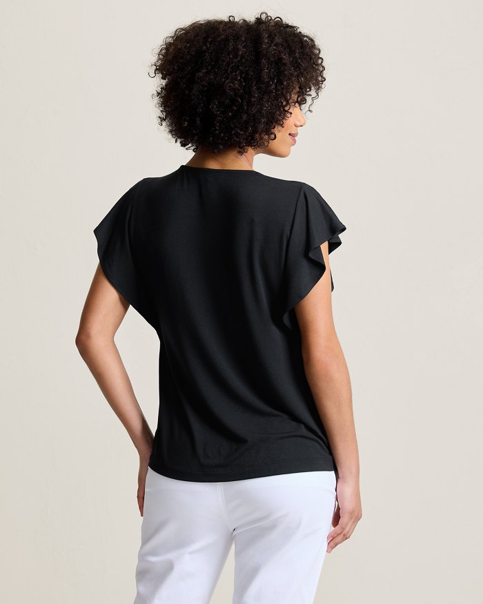Kauai Smocked Flutter-Sleeve Top