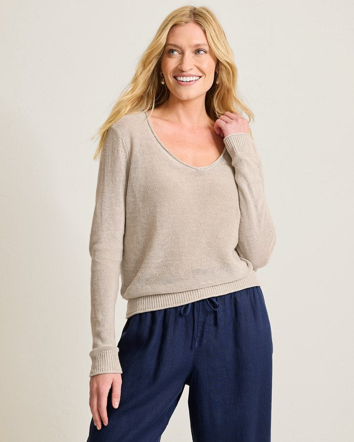 Cedar Linen Long-Sleeve V-Neck Sweater