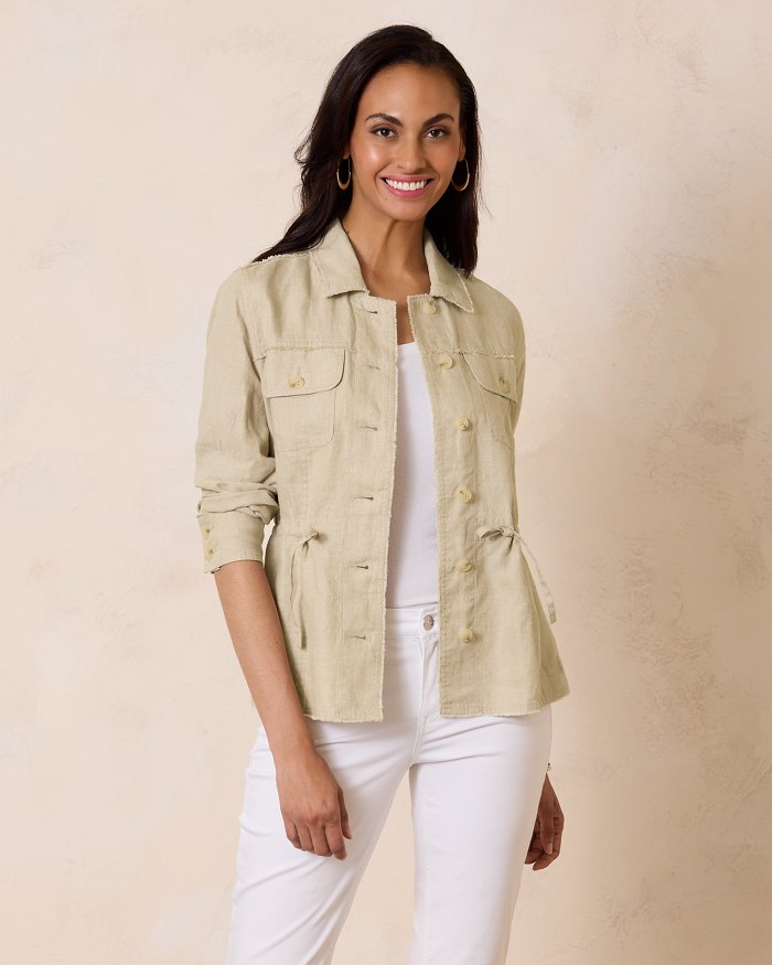 Two Palms Linen Raw-Edge Utility Jacket