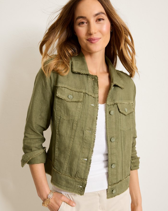 Two Palms Linen Raw-Edge Jacket