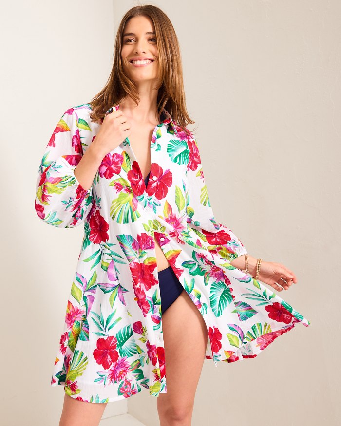 Fiesta Floral Coverup Shirt Dress