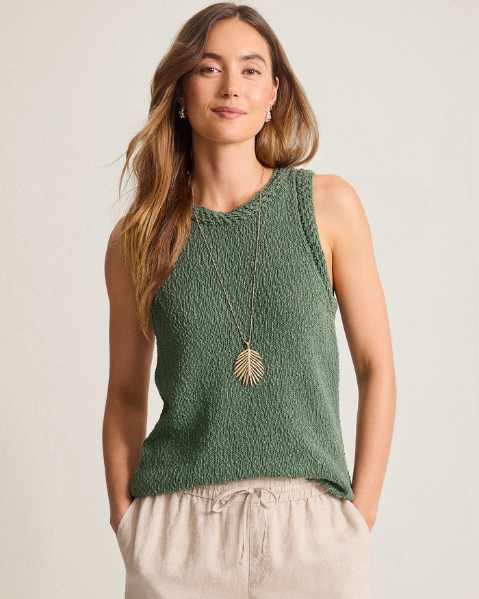 Crochet Edge Sleeveless Linen-Blend Sweater