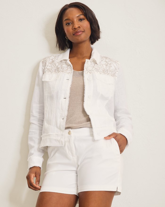 Two Palms Embroidered Flora Fresco Linen Jacket