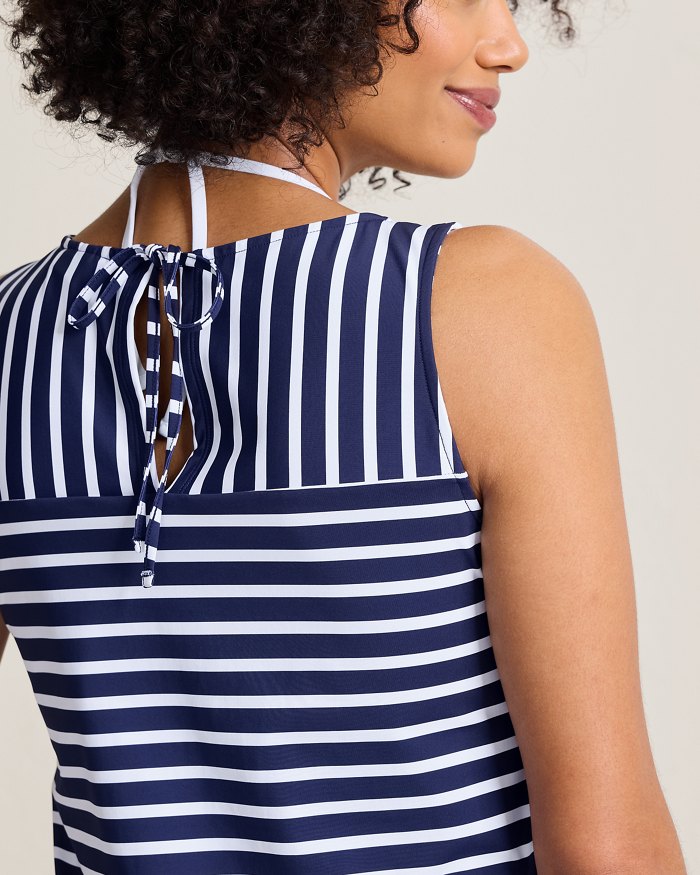 Coastline Stripe High-Neck Beach Romper