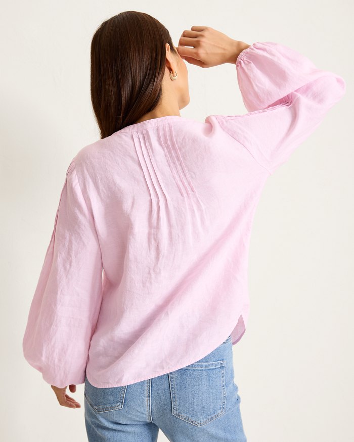 Coastalina Linen Pintuck Peasant Top
