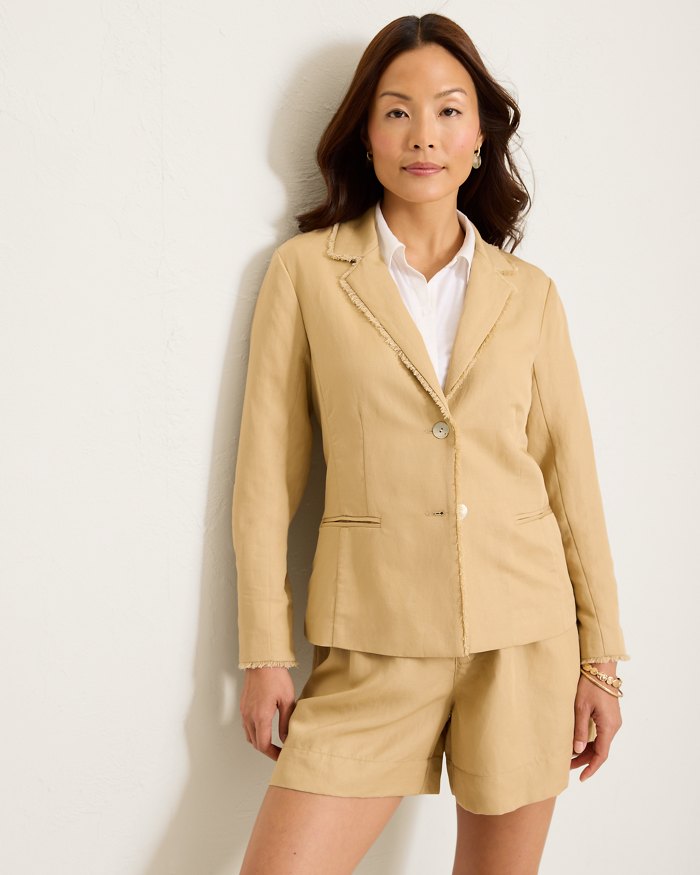Cora Raw-Edge Linen-Blend Blazer