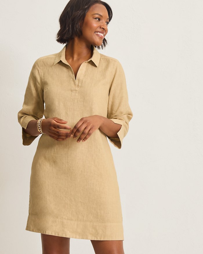 Two Palms 3/4-Sleeve Linen Shift Dress