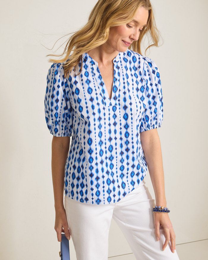 Oceana Isle Crystalline Cove Puff-Sleeve Top