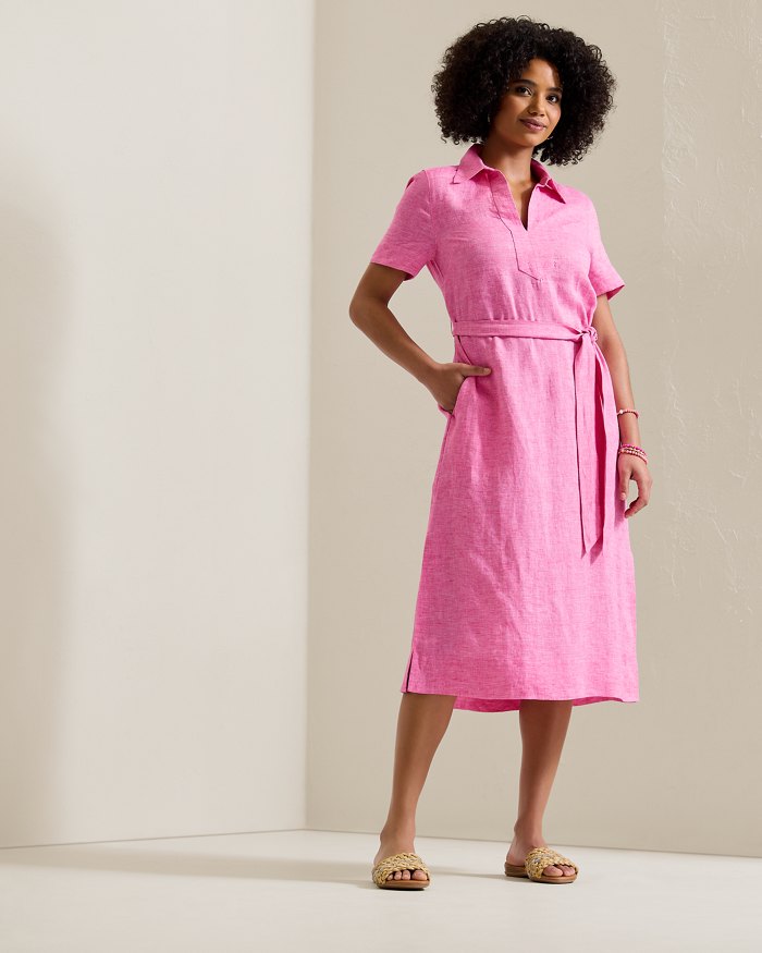 Coastalina Linen Popover Midi Dress