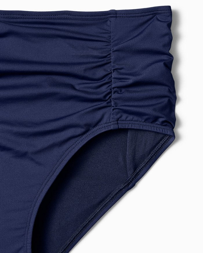 Pearl Shirred High-Waist Bikini Bottoms