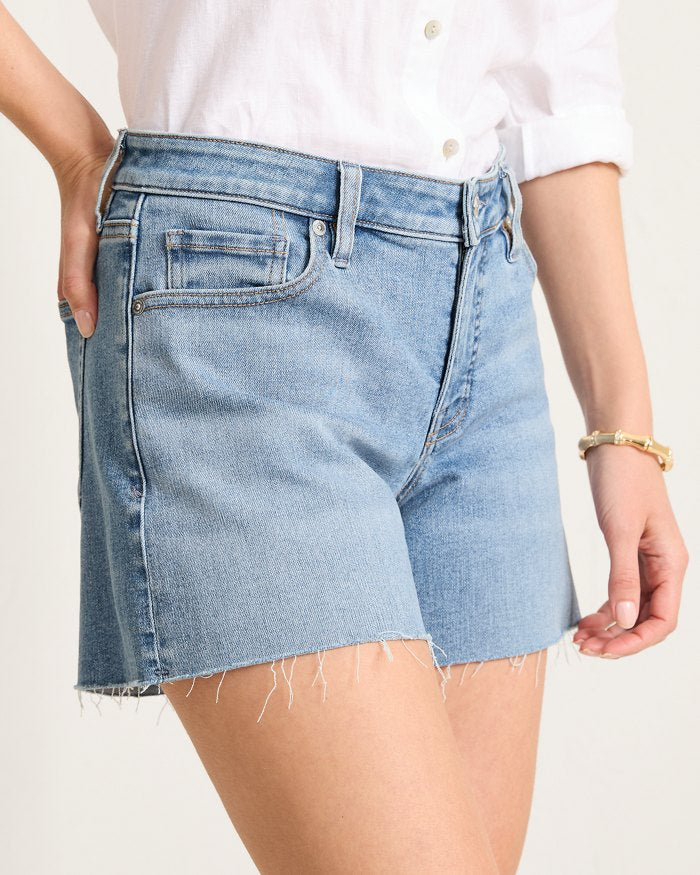 Relaxed Raw-Edge Jean Shorts