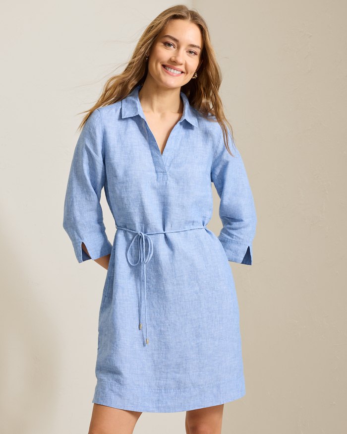 Two Palms 3/4-Sleeve Linen Shift Dress