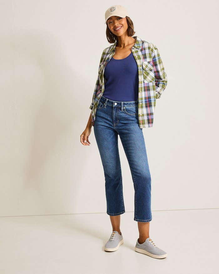 Mid-Rise Cropped Mini Bootcut Jeans