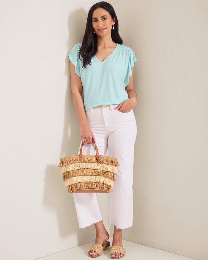 Kauai Smocked Flutter-Sleeve Top