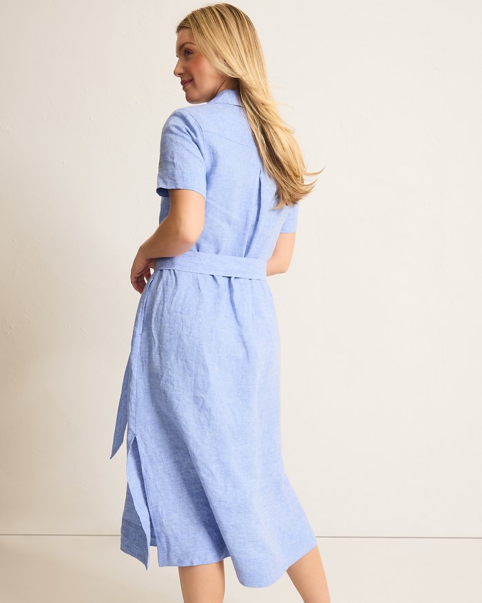 Coastalina Linen Popover Midi Dress