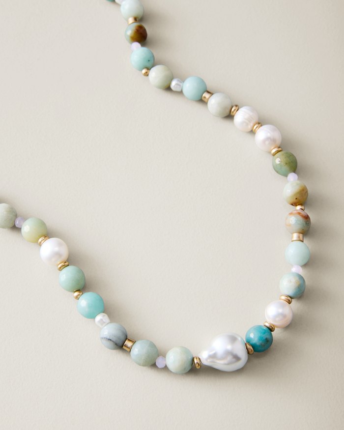 Palm Hibiscus Pearl & Semi-Precious Stone Necklace
