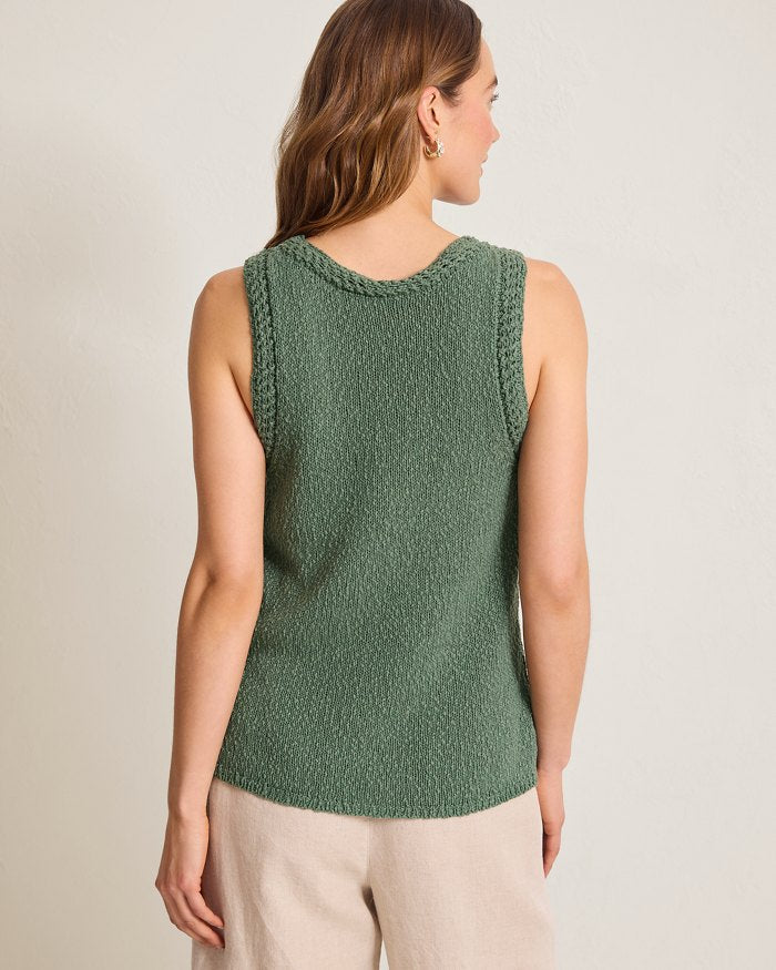 Crochet Edge Sleeveless Linen-Blend Sweater