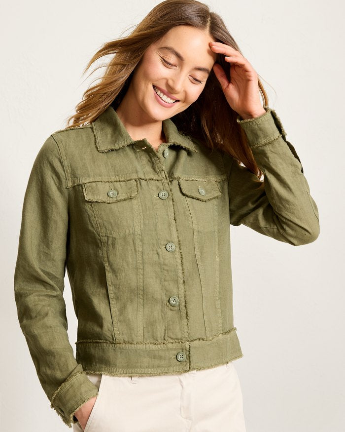 Two Palms Linen Raw-Edge Jacket