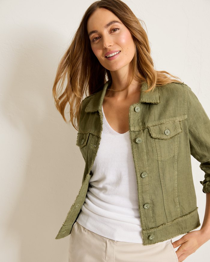 Two Palms Linen Raw-Edge Jacket