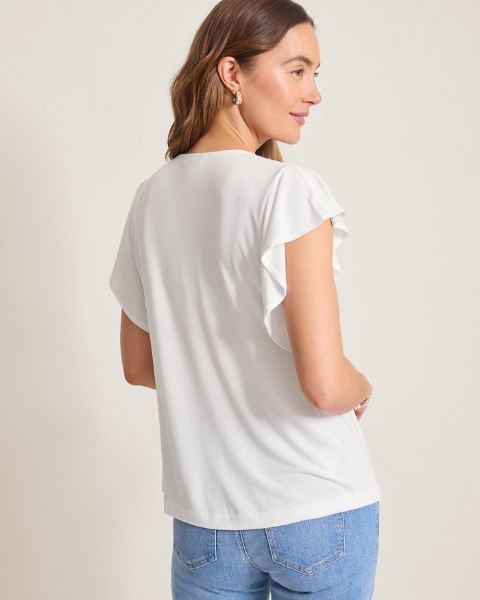 Kauai Smocked Flutter-Sleeve Top