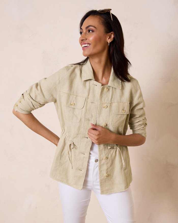 Two Palms Linen Raw-Edge Utility Jacket