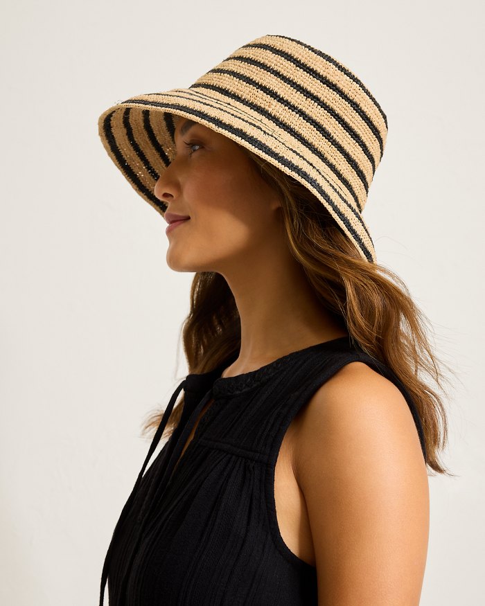 Crochet Stripe Raffia Bucket Hat