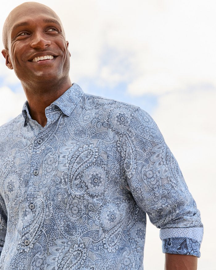 Big & Tall Blue Seas Medallion Linen Shirt