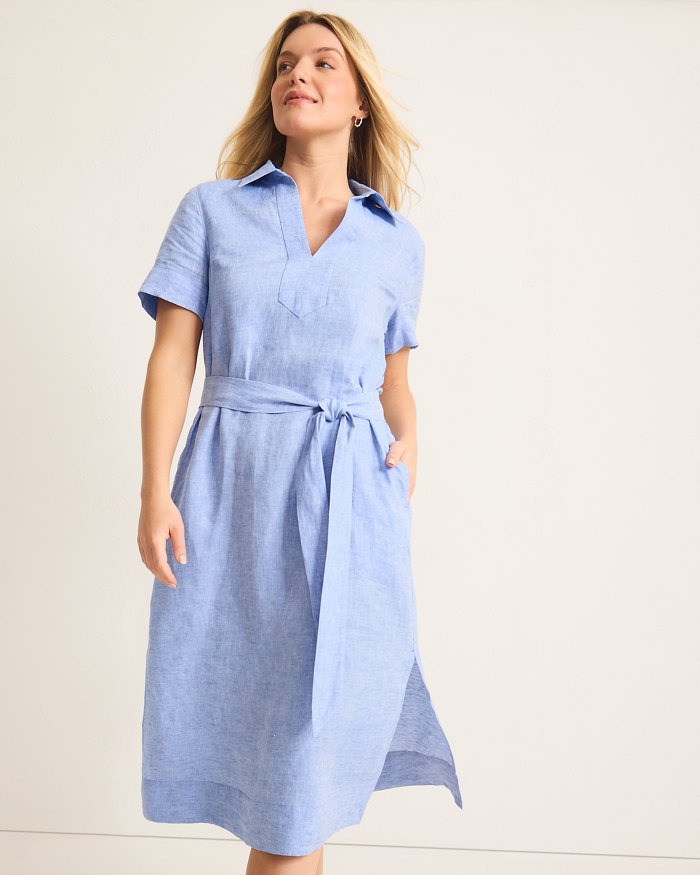 Coastalina Linen Popover Midi Dress