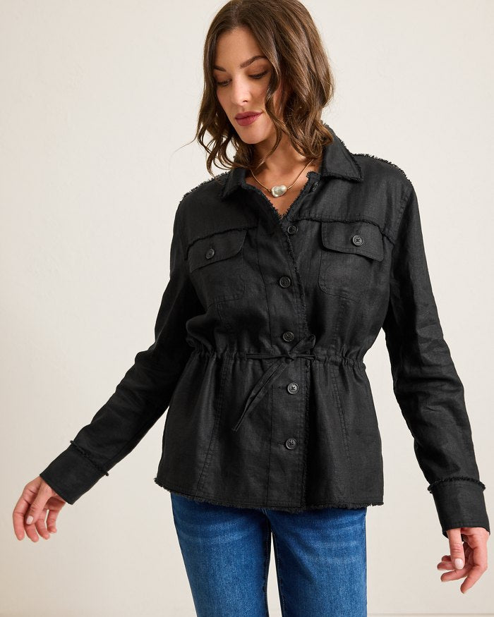 Two Palms Linen Raw-Edge Utility Jacket