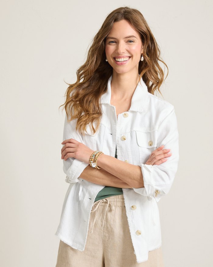 Two Palms Linen Raw-Edge Utility Jacket