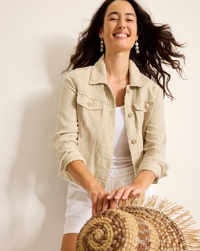 Two Palms Linen Raw-Edge Jacket