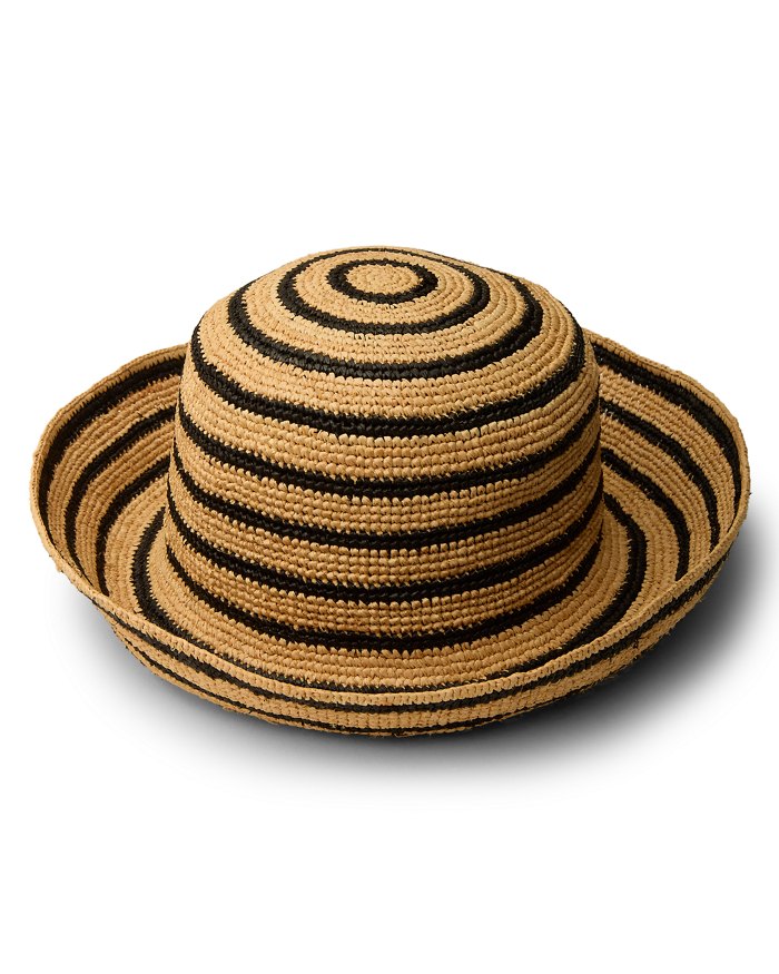 Crochet Stripe Raffia Bucket Hat