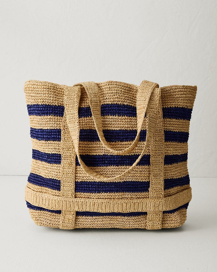 Striped Raffia Traveler Tote