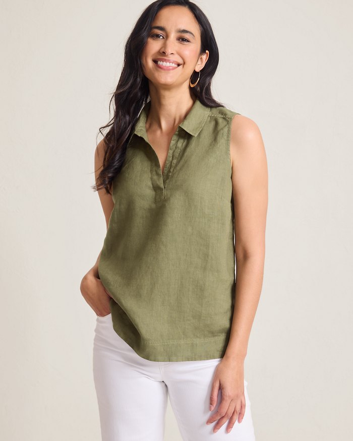 Coastalina Linen Sleeveless Popover Top