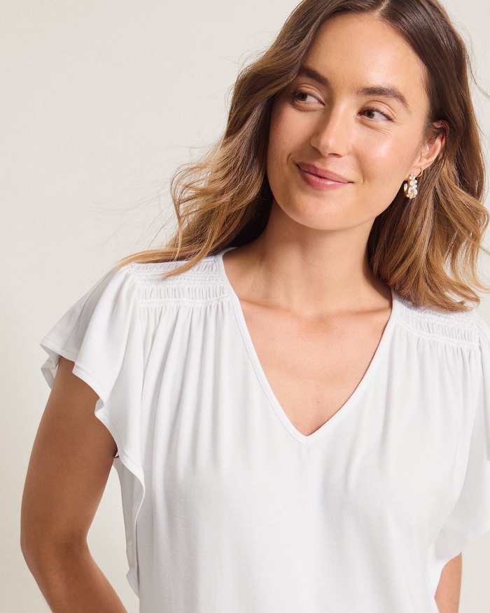 Kauai Smocked Flutter-Sleeve Top