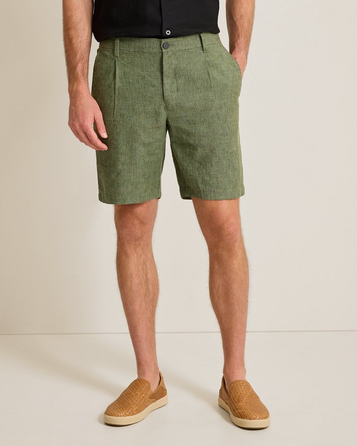 Isla Sands Stripe Stretch-Linen 9-Inch Shorts