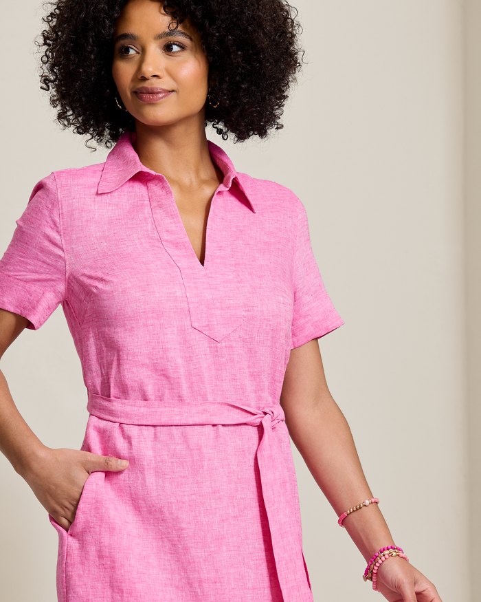 Coastalina Linen Popover Midi Dress