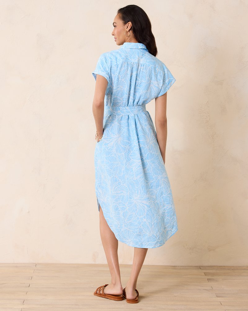 Coastalina Hightide Hibiscus Linen Shirt Dress