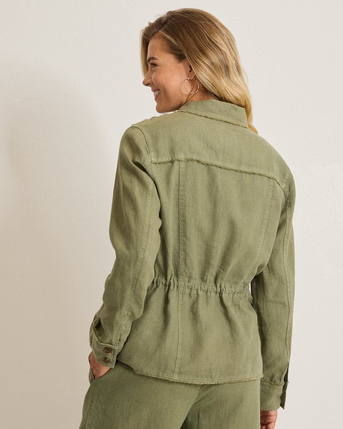 Two Palms Linen Raw-Edge Utility Jacket