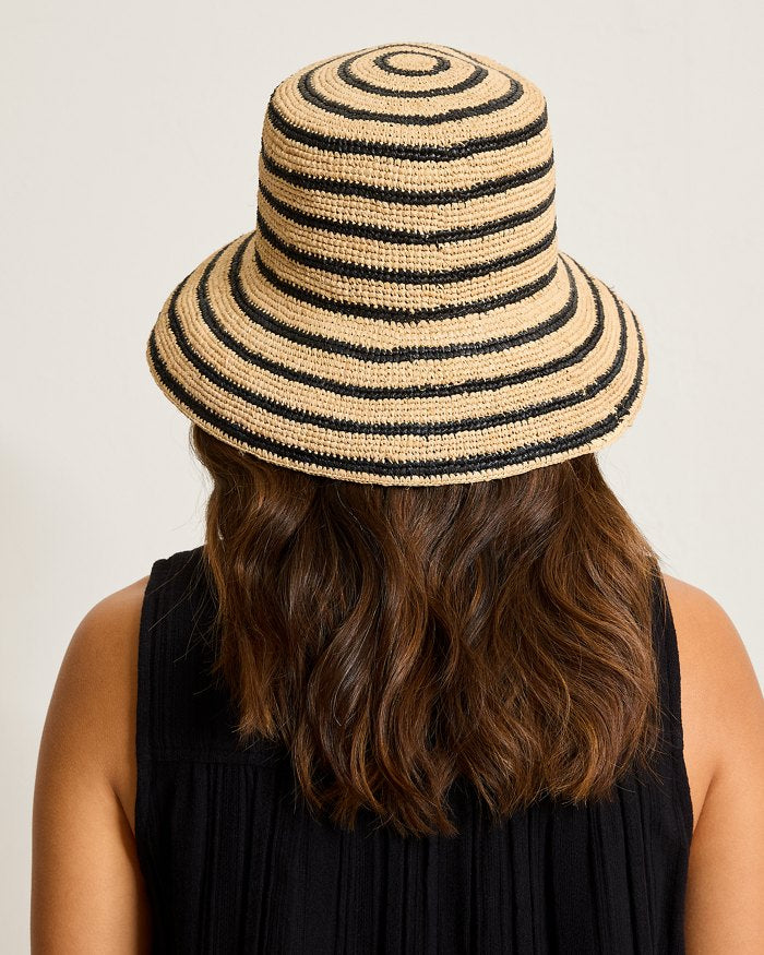 Crochet Stripe Raffia Bucket Hat