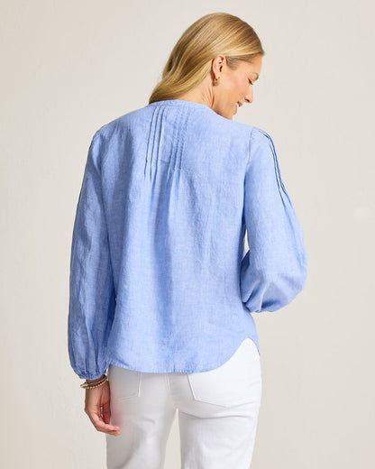 Coastalina Linen Pintuck Peasant Top
