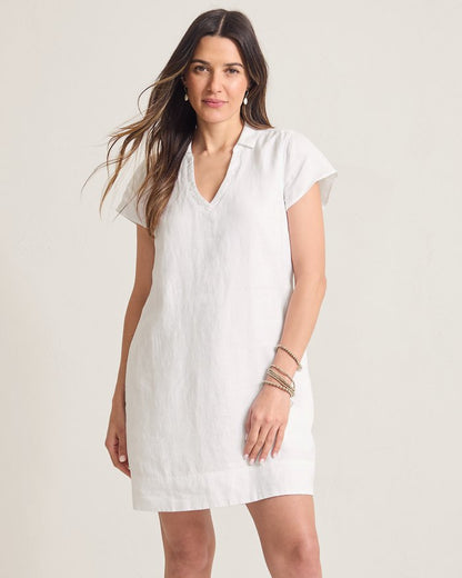 Two Palms Short-Sleeve Linen Collared Dress