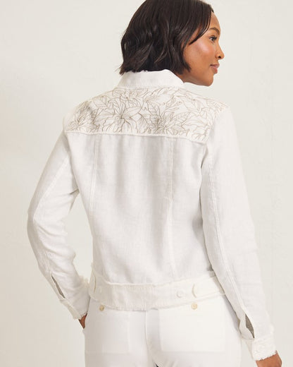 Two Palms Embroidered Flora Fresco Linen Jacket