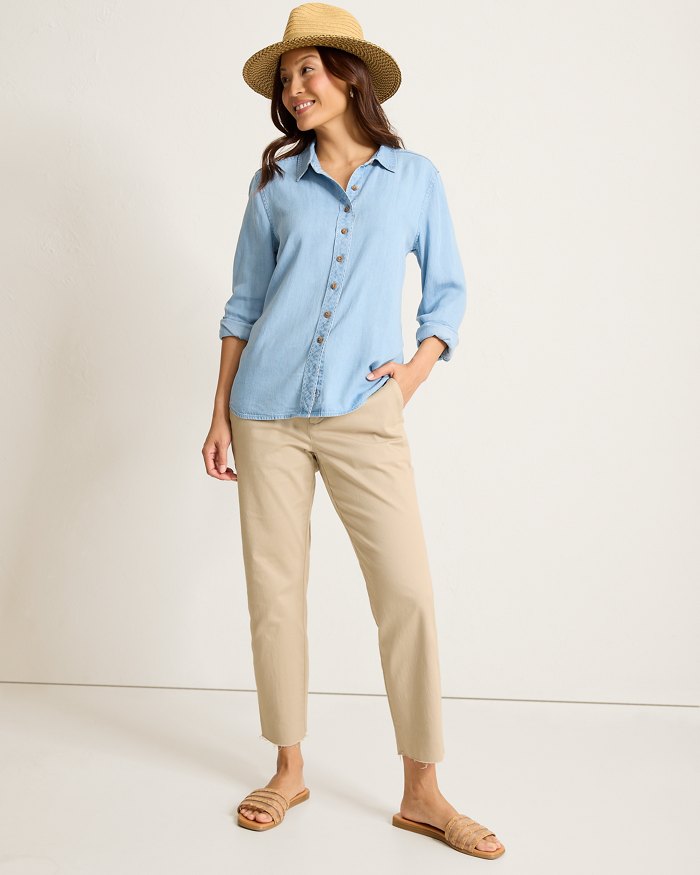 Mid-Rise Raw-Edge Cropped Chino Pants