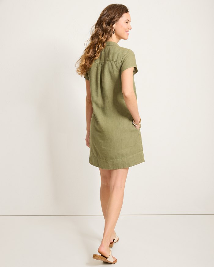 Two Palms Short-Sleeve Linen Collared Dress