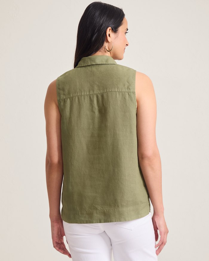 Coastalina Linen Sleeveless Popover Top